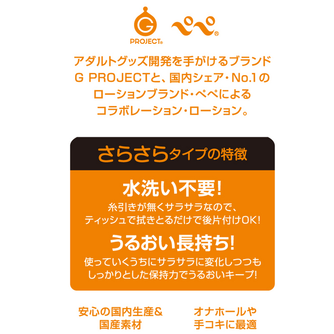 【50～60％OFF!】【半額以下タイムセール!】【業界最安値!】G PROJECT X PEPEE BOTTLE LOTION サララ 【お手入れ簡単・洗い不要 220mlローション】　NGPRO-020 商品説明画像2