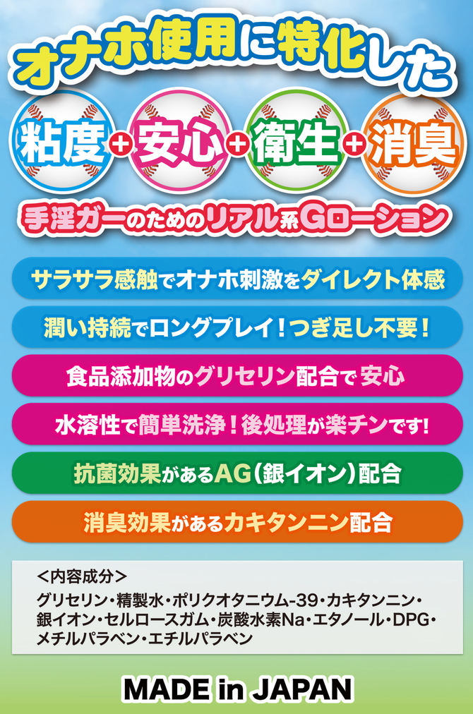 ふるしゅいんぐ！Gローション 300ml【オナホの性能をふるに引き出す！うるおい超持続 つぎたし不要 グリセリン 銀イオン カキタンニン配合】 商品説明画像3