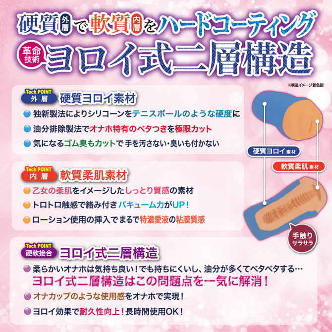 maccos 鎧乙女オトメイル 巴御前【オナホール特有のべたつきを排除!硬軟素材ヨロイ式二層構造×非貫通×鶴翼の陣ヒダ内部構造 国内メーカー】 商品説明画像3