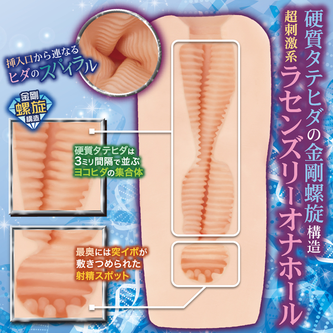 【タイムセール！】maccos ダイヤモンド◆ラセンズリー【4本の硬質タテヒダが螺旋でうねる 高刺激スパイラルオナホール 肉厚400グラム 非貫通】 商品説明画像2